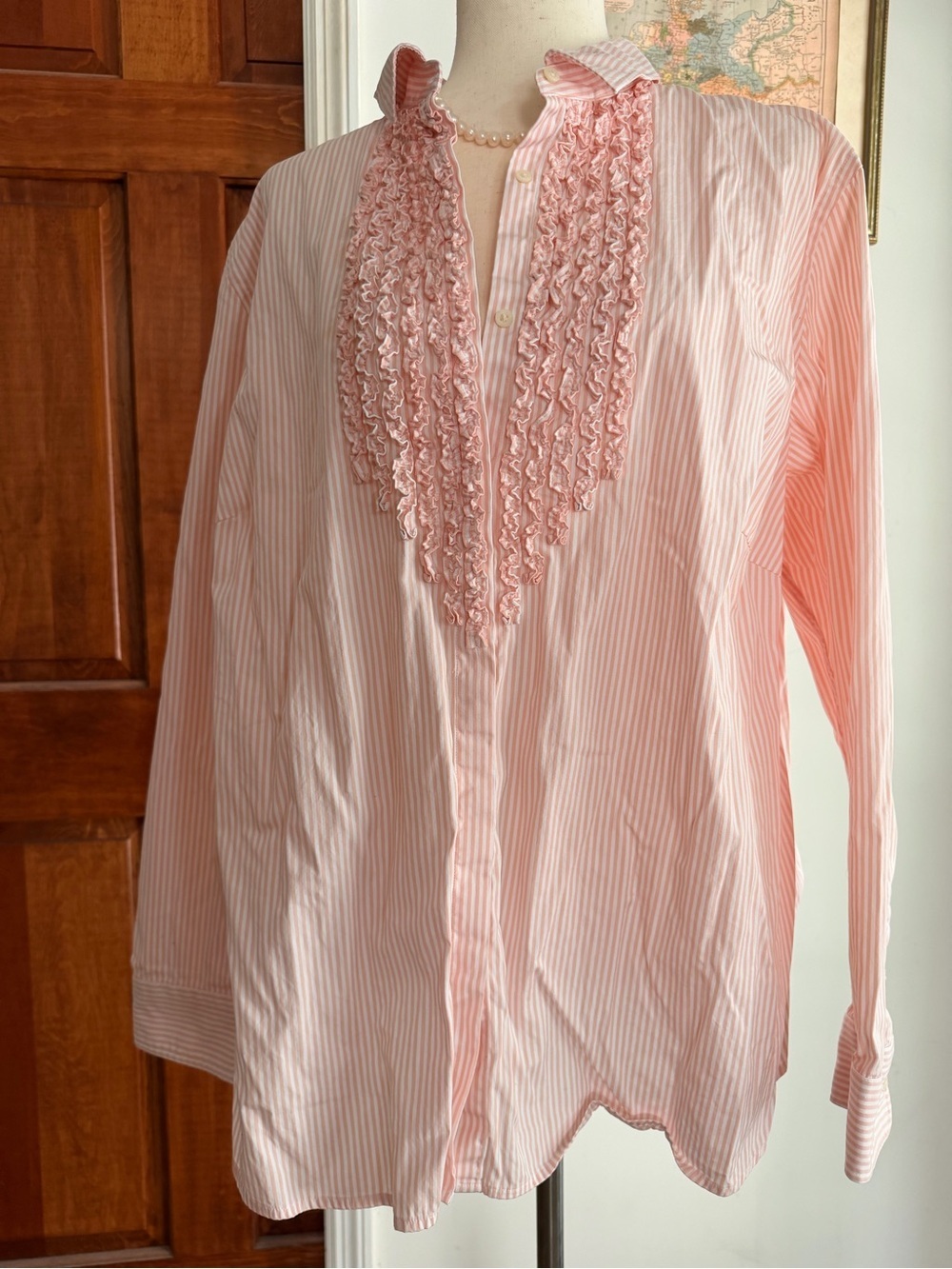 100% cotton RL Ruffle-Front Button-Down Blouse - Picture 2 of 13